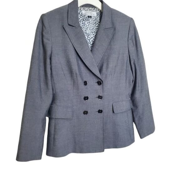 TAHARI Womens Blazer SZ 10 Gray Double Breasted Animal Lined Academia Office - Picture 9 of 11